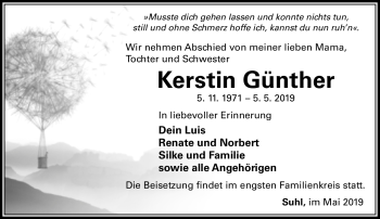 Traueranzeige von Kerstin Günther von Südthüringer Presse