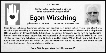 Traueranzeige von Egon Wirsching von Südthüringer Presse