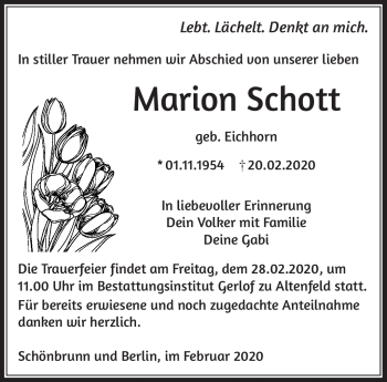 Traueranzeige von Marion Schott von Südthüringer Presse