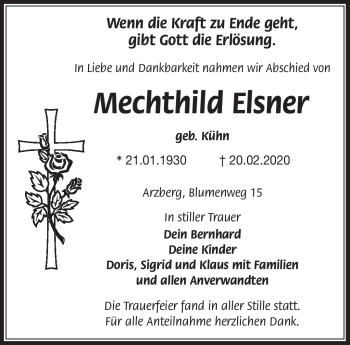 Traueranzeige von Mechthild Elsner von Frankenpost
