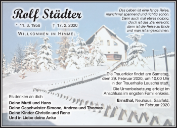 Traueranzeige von Rolf Städter von Südthüringer Presse