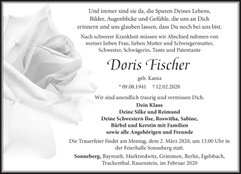 Traueranzeige von Doris Fischer von Südthüringer Presse
