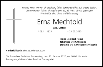 Traueranzeige von Erna Mechtold von Neue Presse Coburg