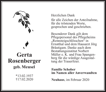 Traueranzeige von Gerta Rosenberger von Südthüringer Presse