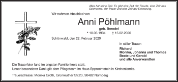 Traueranzeige von Anni Pöhlmann von Frankenpost