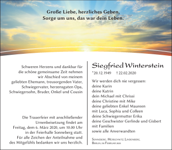 Traueranzeige von Siegfried Winterstein von Südthüringer Presse