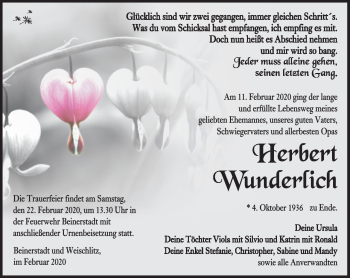 Traueranzeige von Herbert Wunderlich von Südthüringer Presse