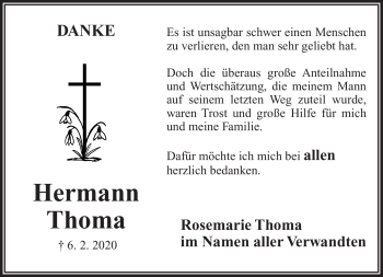Traueranzeige von Hermann Thoma von Frankenpost