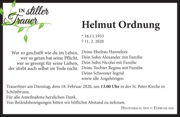 Traueranzeige von Helmut Ordnung von Frankenpost