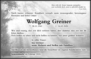 Traueranzeige von Wolfgang Greiner von Südthüringer Presse