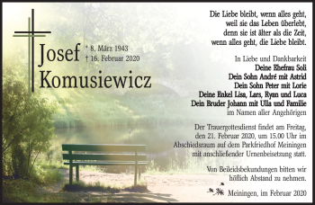 Traueranzeige von Josef Komusiewicz von Südthüringer Presse