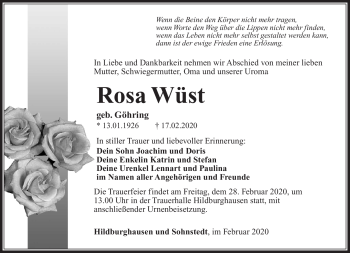 Traueranzeige von Rosa Wüst von Südthüringer Presse