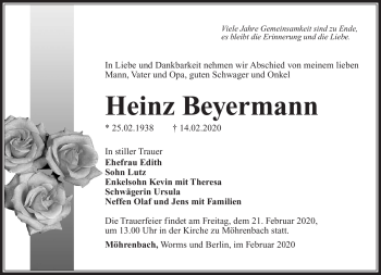 Traueranzeige von Heinz Beyermann von Südthüringer Presse