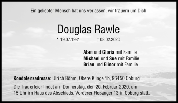 Traueranzeige von Douglas Rawle von Neue Presse Coburg