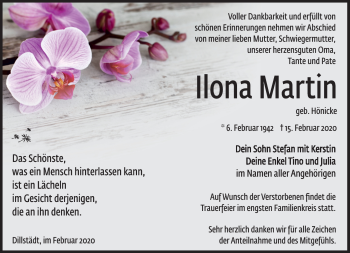 Traueranzeige von Ilona Martin von Südthüringer Presse