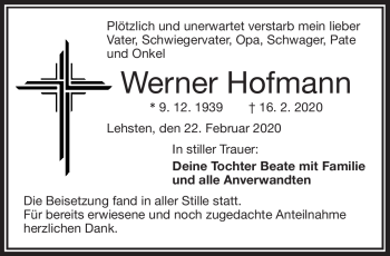 Traueranzeige von Werner Hofmann von Frankenpost