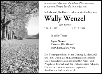 Traueranzeige von Wally Wenzel von Neue Presse Coburg