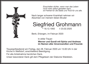 Traueranzeige von Siegfried Grohmann von Frankenpost