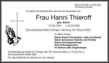 Traueranzeige von Hanni Thieroff von Frankenpost