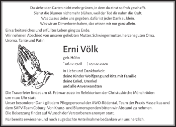 Traueranzeige von Erni Völk von Neue Presse Coburg