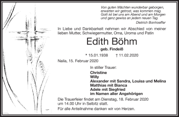 Traueranzeige von Edith Böhm von Frankenpost