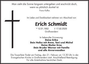 Traueranzeige von Erich Schmidt von Frankenpost
