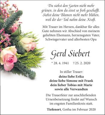 Traueranzeige von Gerd Siebert von Südthüringer Presse