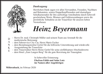 Traueranzeige von Heinz Beyermann von Südthüringer Presse