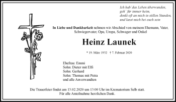 Traueranzeige von Heinz Launek von Frankenpost