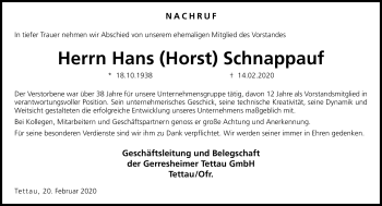 Traueranzeige von Hans Schnappauf von Neue Presse Coburg