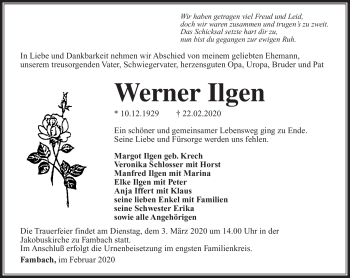 Traueranzeige von Werner Ilgen von Südthüringer Presse