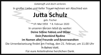 Traueranzeige von Jutta Schulz von Frankenpost
