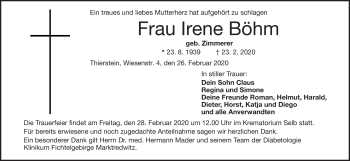 Traueranzeige von Irene Böhm von Frankenpost