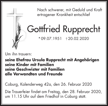 Traueranzeige von Gottfried Rupprecht von Neue Presse Coburg