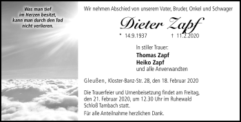 Traueranzeige von Dieter Zapf von Neue Presse Coburg