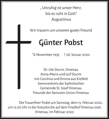 Traueranzeige von Günter Pabst von Südthüringer Presse