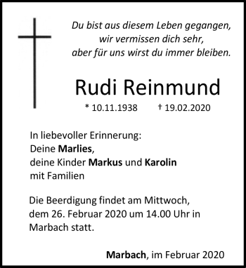 Traueranzeige von Rudi Reinmund von Neue Presse Coburg