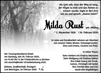 Traueranzeige von Milda Rust von Südthüringer Presse