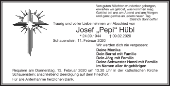 Traueranzeige von Josef Hübl von Frankenpost