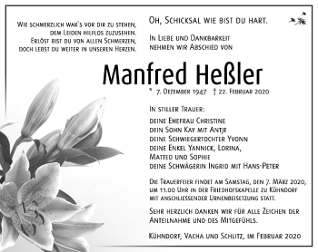 Traueranzeige von Manfred Heßler von Südthüringer Presse