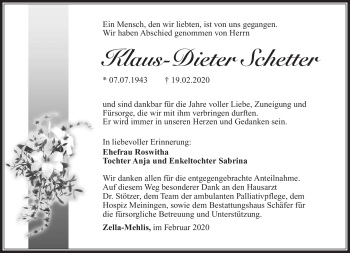 Traueranzeige von Klaus-Dieter Schetter von Südthüringer Presse
