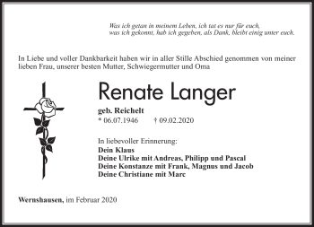 Traueranzeige von Renate Langer von Südthüringer Presse