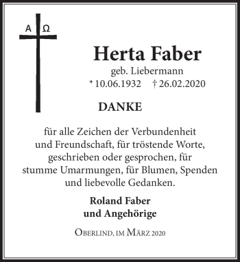Traueranzeige von Herta Faber von Südthüringer Presse