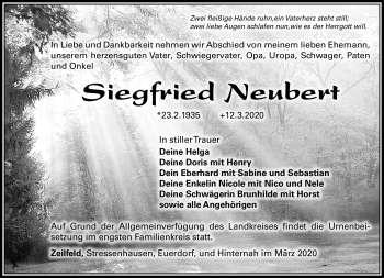 Traueranzeige von Siegfried Neubert von Südthüringer Presse