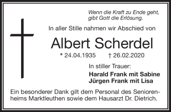 Traueranzeige von Albert Scherdel von Frankenpost