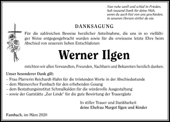 Traueranzeige von Werner Ilgen von Südthüringer Presse