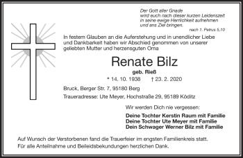 Traueranzeige von Renate Bilz von Frankenpost