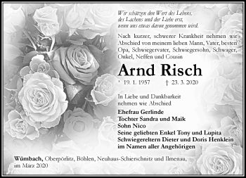 Traueranzeige von Arnd Risch von Südthüringer Presse