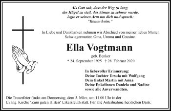 Traueranzeige von Ella Vogtmann von Frankenpost