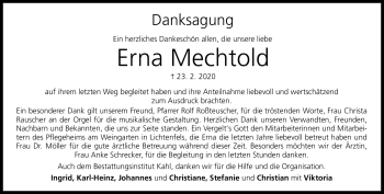 Traueranzeige von Erna Mechtold von Neue Presse Coburg